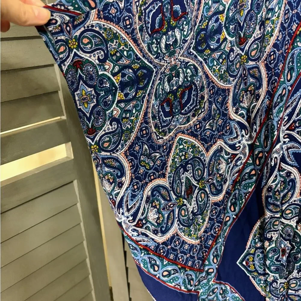 Artesia Boho Paisley Kimono Cardigan 100% Rayon Open Front Blue and Pink Tones